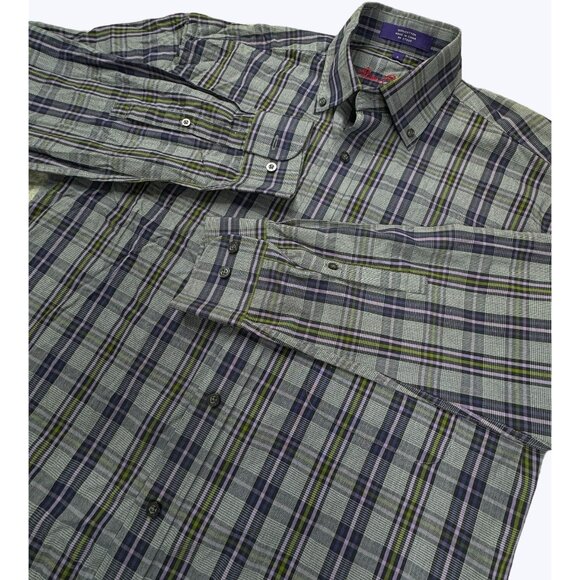 Alan Flusser Long Sleeve Button Front Shirt Size Small Plaid - Picture 2 of 8
